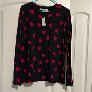 LOFT Black Top with Red Heart Pattern